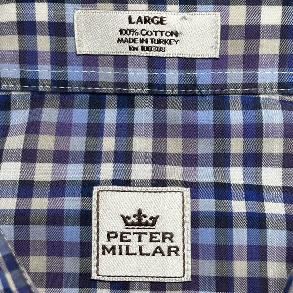 Peter Millar Men's Large Button Down Shirt Long Sleeve Checkered Cotton Purple - Picture 7 of 8
